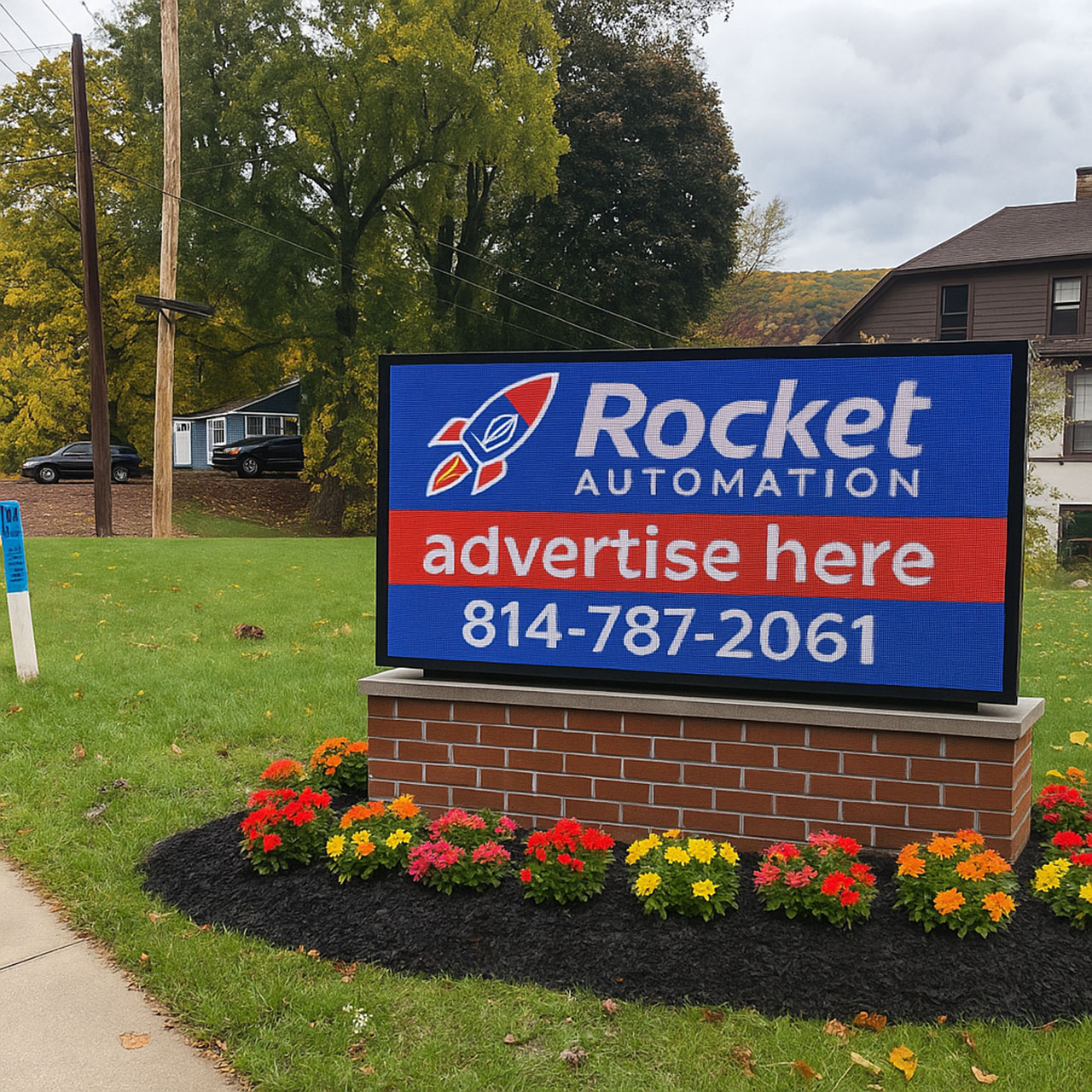 Image of a screen on a pedestal used for advertising businesses | Rocket Automation LLC